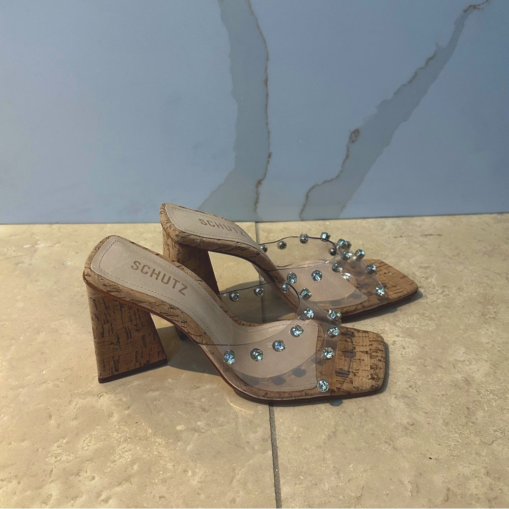 BRAND NEW - Schutz Lizah Cork Mule with Rhinestones